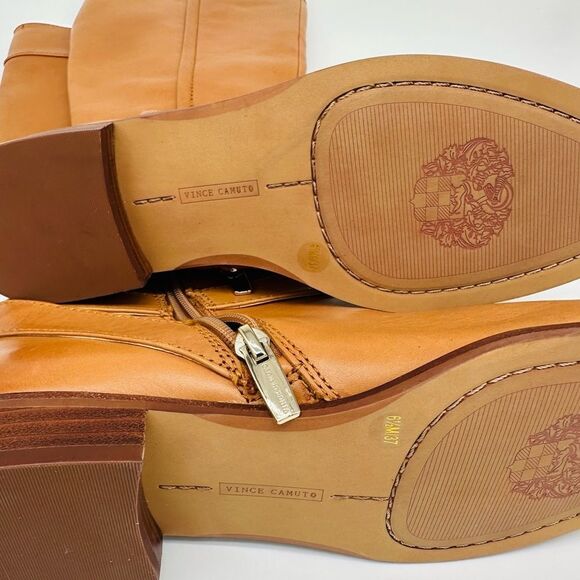 VINCE CAMUTO  Buckle Accent Ovarlym Round Toe Block Heel Leather Riding Boot - Picture 7 of 8